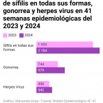 Este gráfico a través de las barras busca demostrar el aumento de casos de las 3 ITS entre 2023 y 2024.
