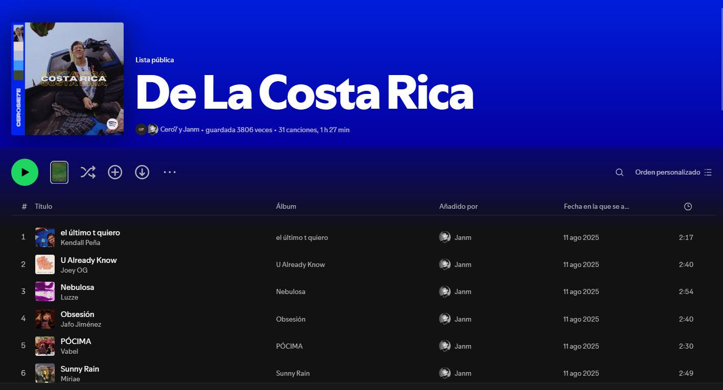 Iniciativa en Spotify que destaca la música nacional en Costa Rica y su talento local.
